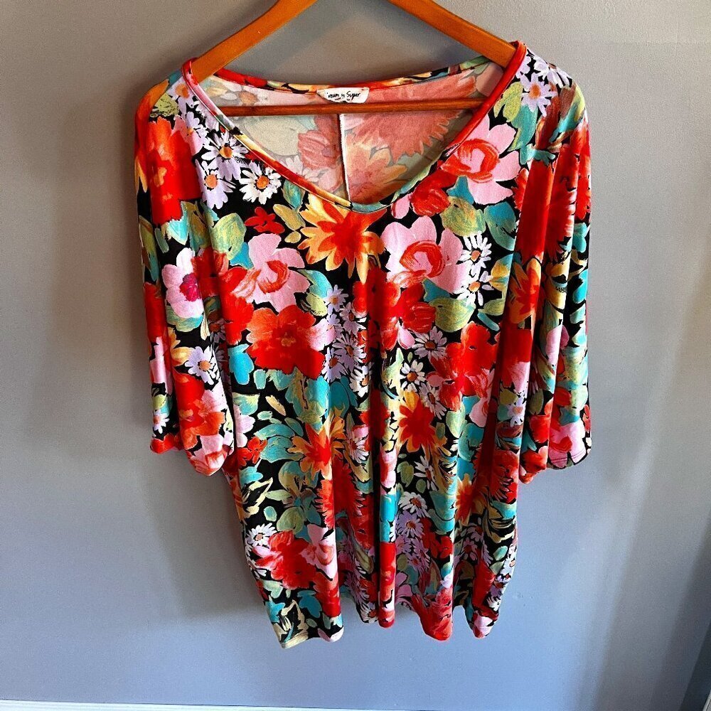 Cream & Sugar T-Shirt Floral Colourful Made in USA Plus Size 2X